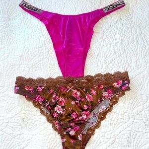 Set 2 Satin Shine Strap Fuchsia Brazilian & Dream Angels Rose Cheekini Panties